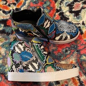 BAMBOO Vibrant Snake Print Wedge Sneakers